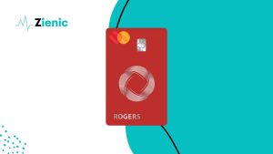 Rogers Mastercard with a sleek red design, chip, and Mastercard logo, displayed on a white and teal background with the Zienic logo.